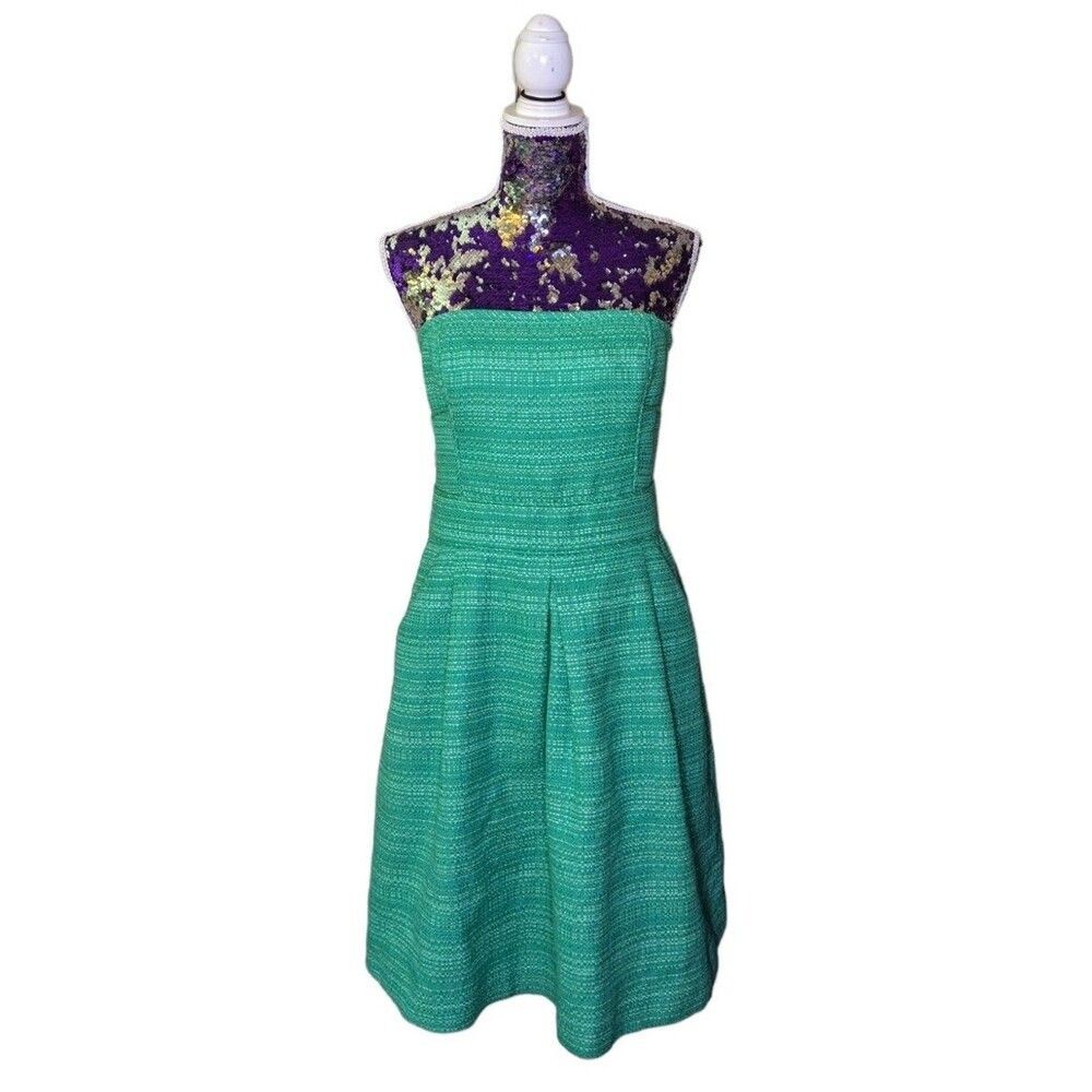 Coastal Grandmacore Strapless Aquaโ Tweed Fit & Flare Dress Banana Republic 12